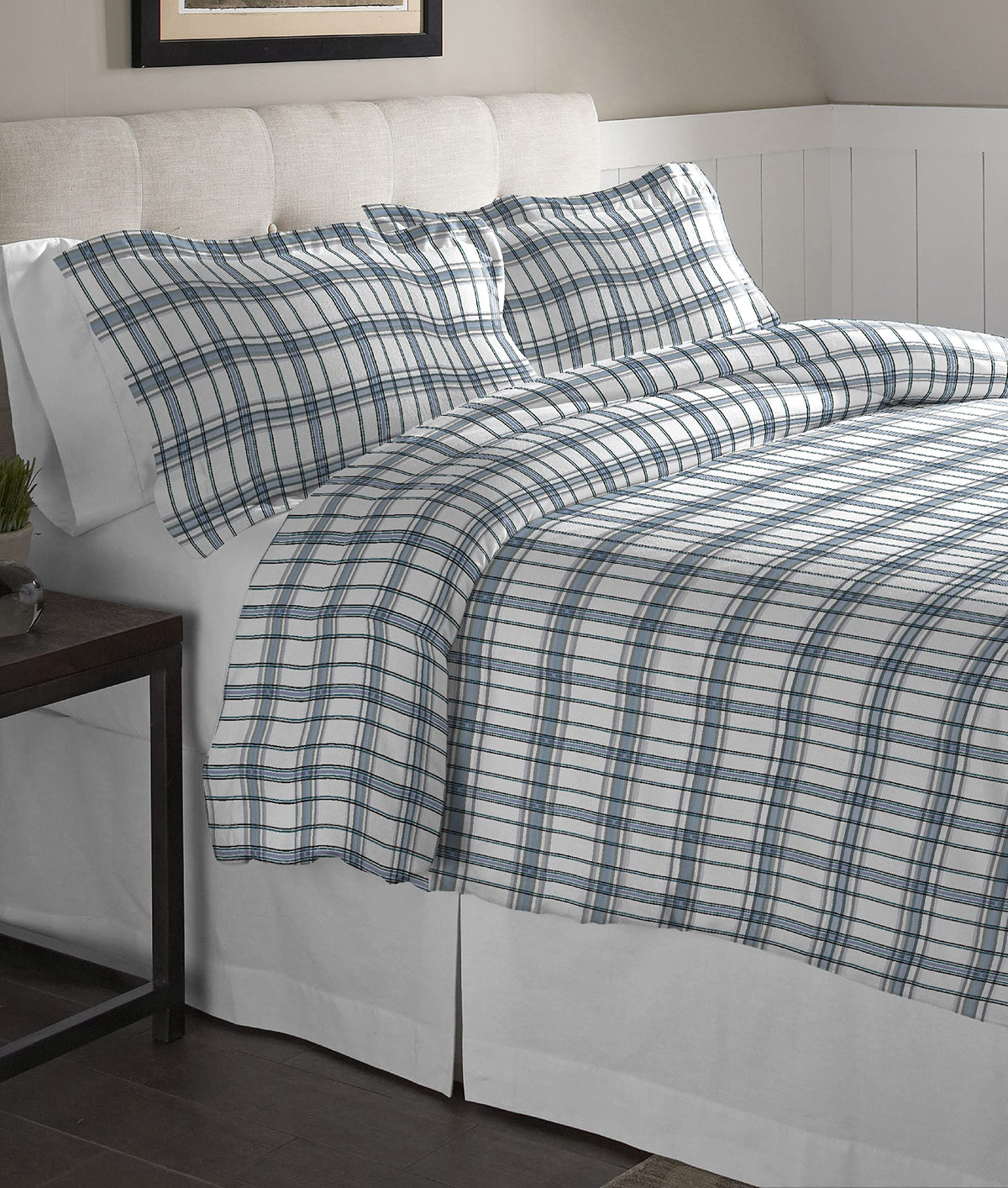 Pointehaven Flannel Oversized Duvet Set, King, Blue Plaid