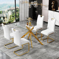 51.18' Rectangular Glass Dining Table, Tempered Glass Kitchen Tabe With Metal Legs, Stylish And Sturdy Dinner Table For Home An