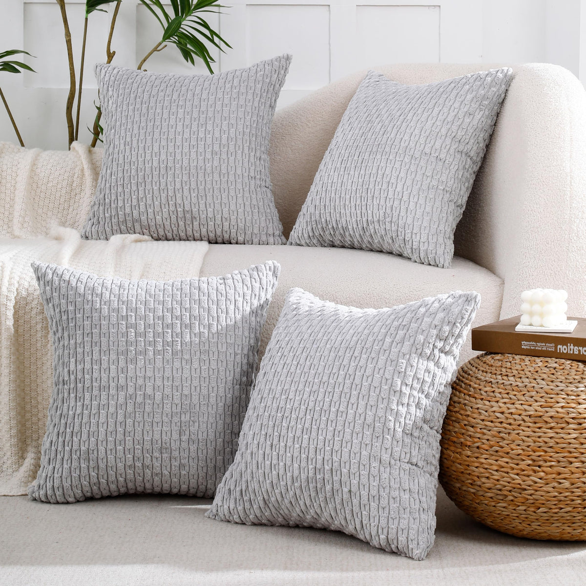 Vakado Throw Pillow Covers 18X18 Set Of 4 Boho Rustic Decorative Couch Corduroy Cushion Case Farmhouse Decor Square For Home Liv