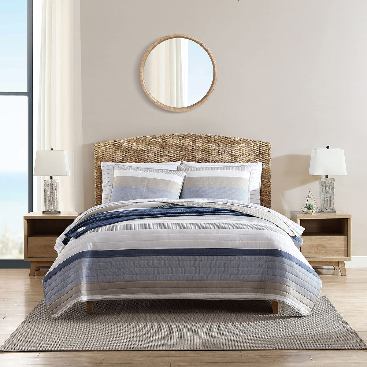 Nautica - Twin Quilt Set, Cotton Reversible Bedding With Matching Sham (Galewood Blue, Twin)