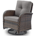 Patio Furniture Swivel Glider Pe Wicker Chair, Outdoor Swivel Rocker Seating With Cushions For Porch Deck Balcony, Brown/Gray