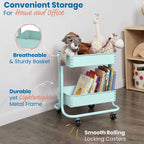 Ecr4Kids 2-Tier Metal Rolling Utility Cart - Under Desk Office Storage, Multipurpose Mobile Organizer, Teal