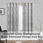 Mrs.Naturall Black Curtains 63 Inch Length For Bedroom 2 Panel Set,Light Blocking Grommet Damask Medallion Print 50% Black Out Curtains 63 Inch Long