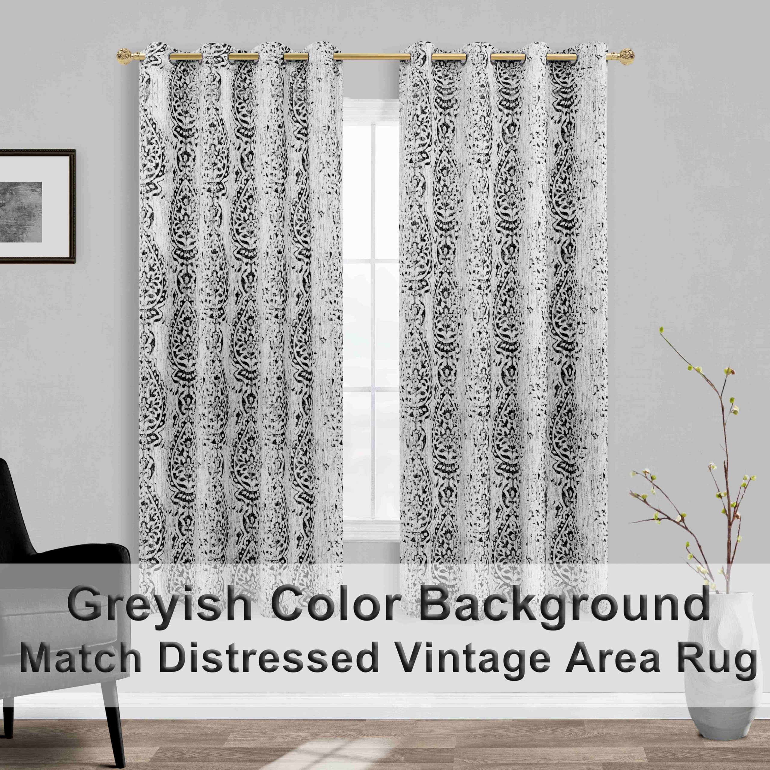 Mrs.Naturall Black Curtains 63 Inch Length For Bedroom 2 Panel Set,Light Blocking Grommet Damask Medallion Print 50% Black Out Curtains 63 Inch Long