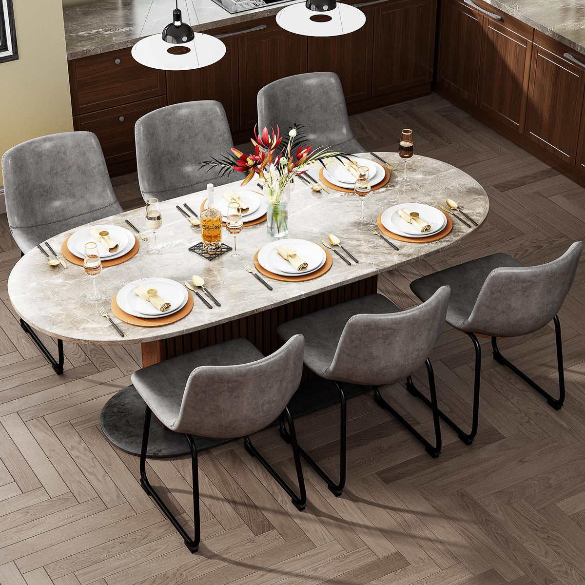 Yafiti 18 Inch Dining Chairs Set Of 6, Modern Upholstered Dining Room Dining Chairs With Pu Leather Cushions And Metal Legs, Mid