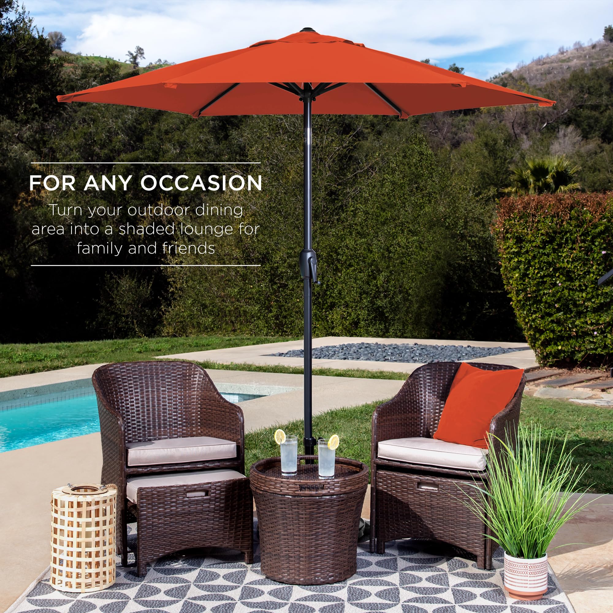 Best Choice Products 7.5Ft Heavy-Duty Round Outdoor Market Table Patio Umbrella W/Steel Pole, Push Button Tilt, Easy Crank Lift - Rust