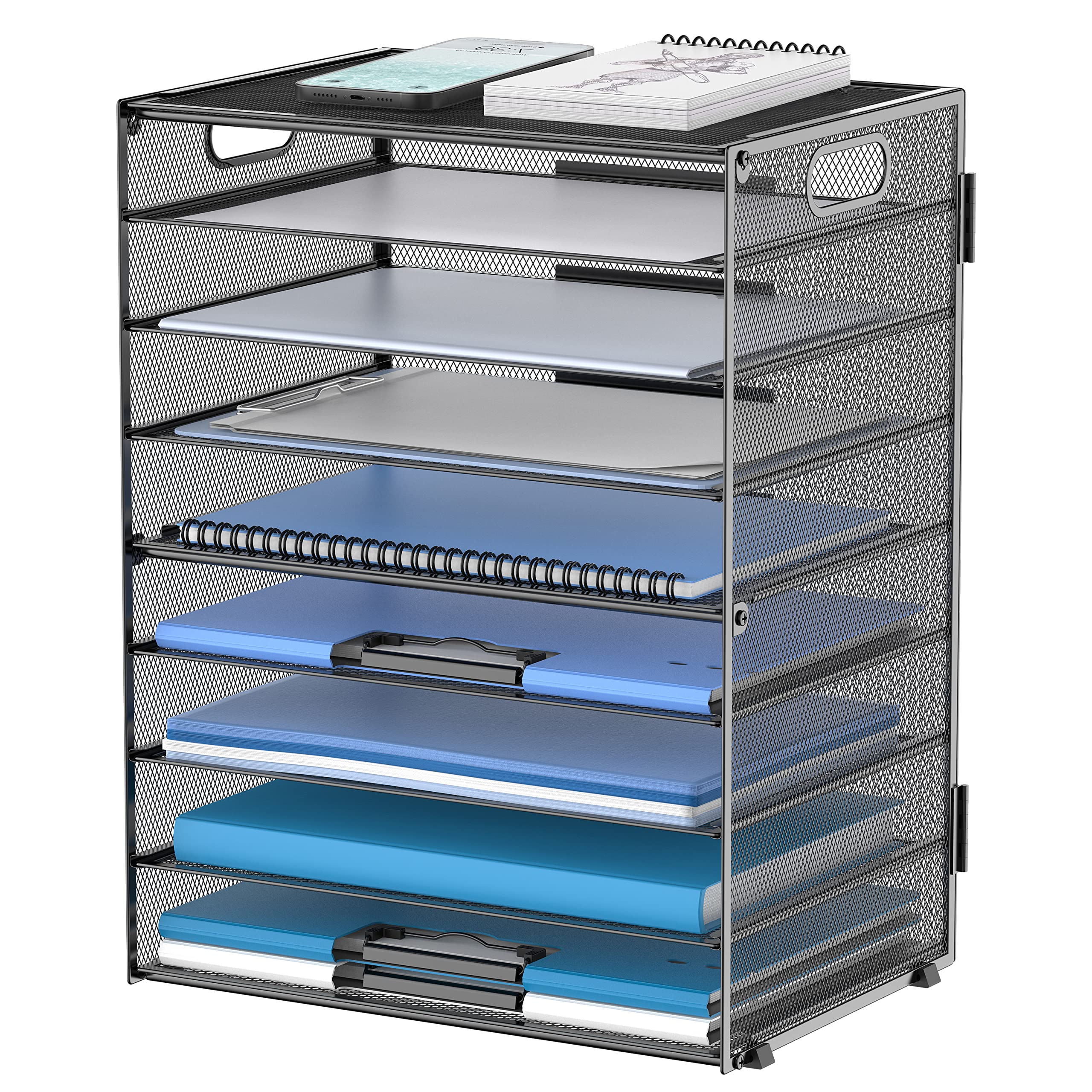 Daltack 9-Tier Paper Letter Tray Desk Organizer With Handles, Mesh File Holder Organization, Paper Sorter Desk Organizer For Off