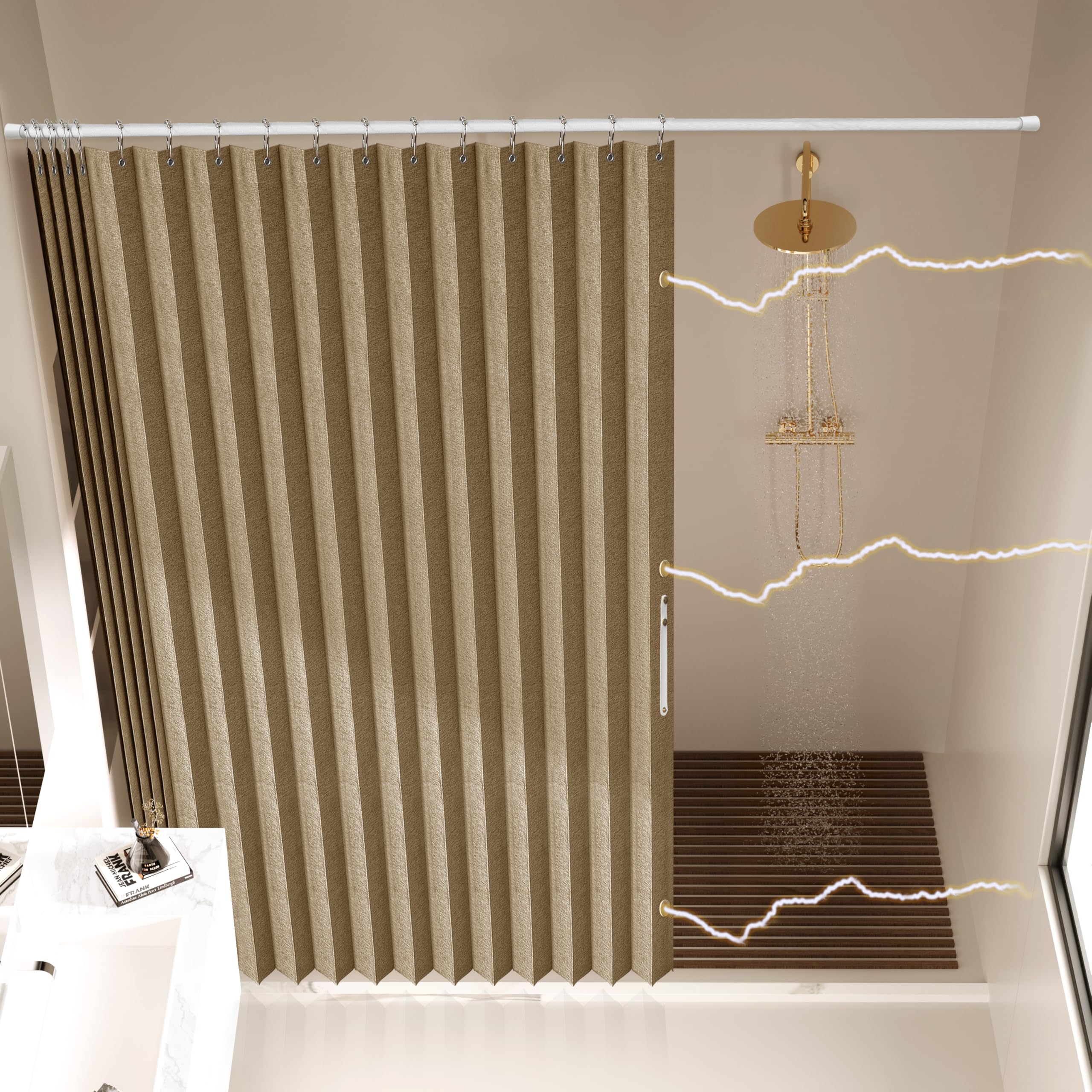 Ajazz Magnetic Folding Shower Curtains Acordion Shower Curtain Fabric Polyester Waterproof Shower Curtains Suitable For Family H