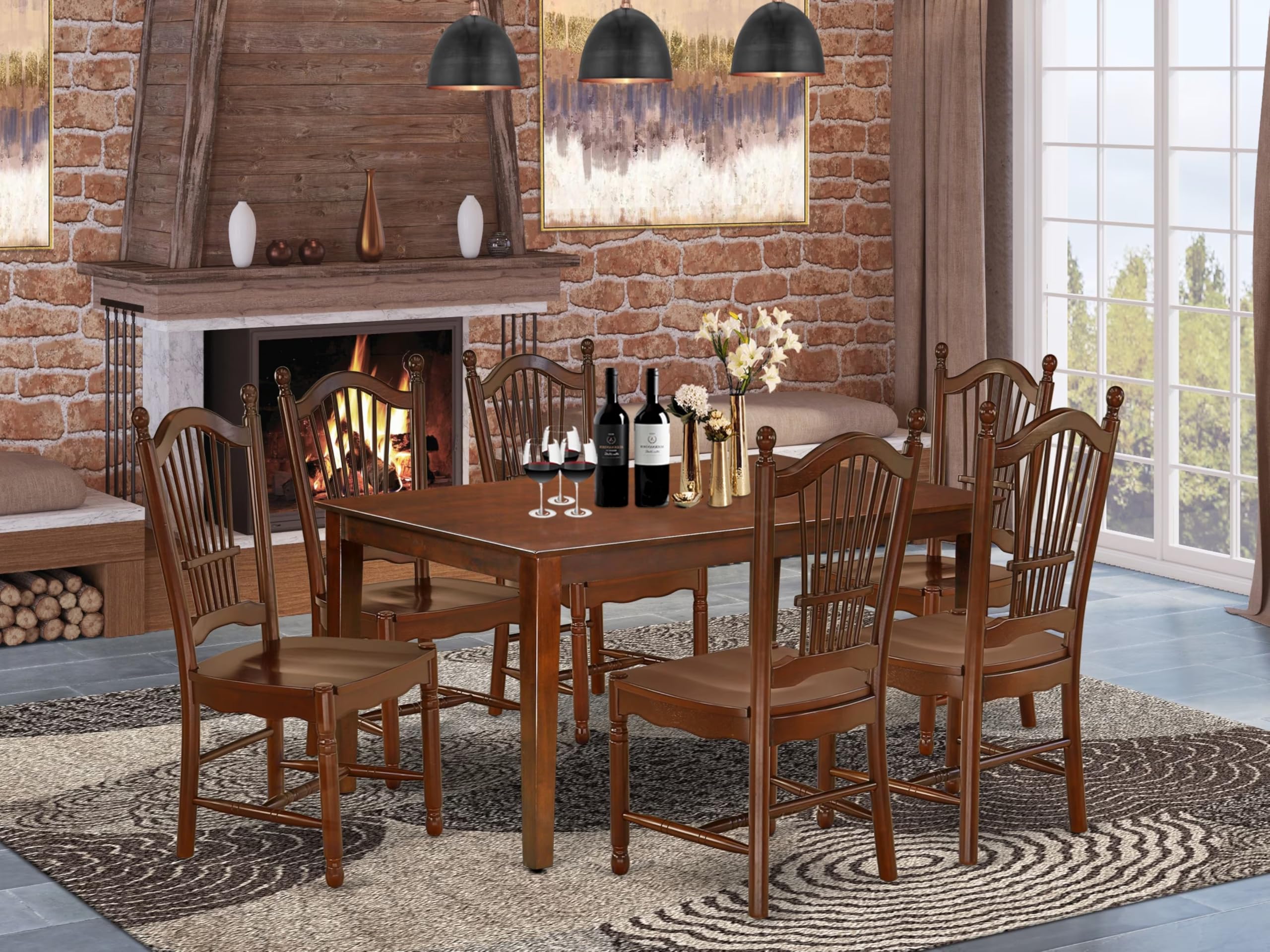 East West Furniture Cado7-Mah-W Capri 7 Piece Set Consist Of A Rectangle Wooden Table And 6 Dining Room Chairs, 36X60 Inch, Mahogany