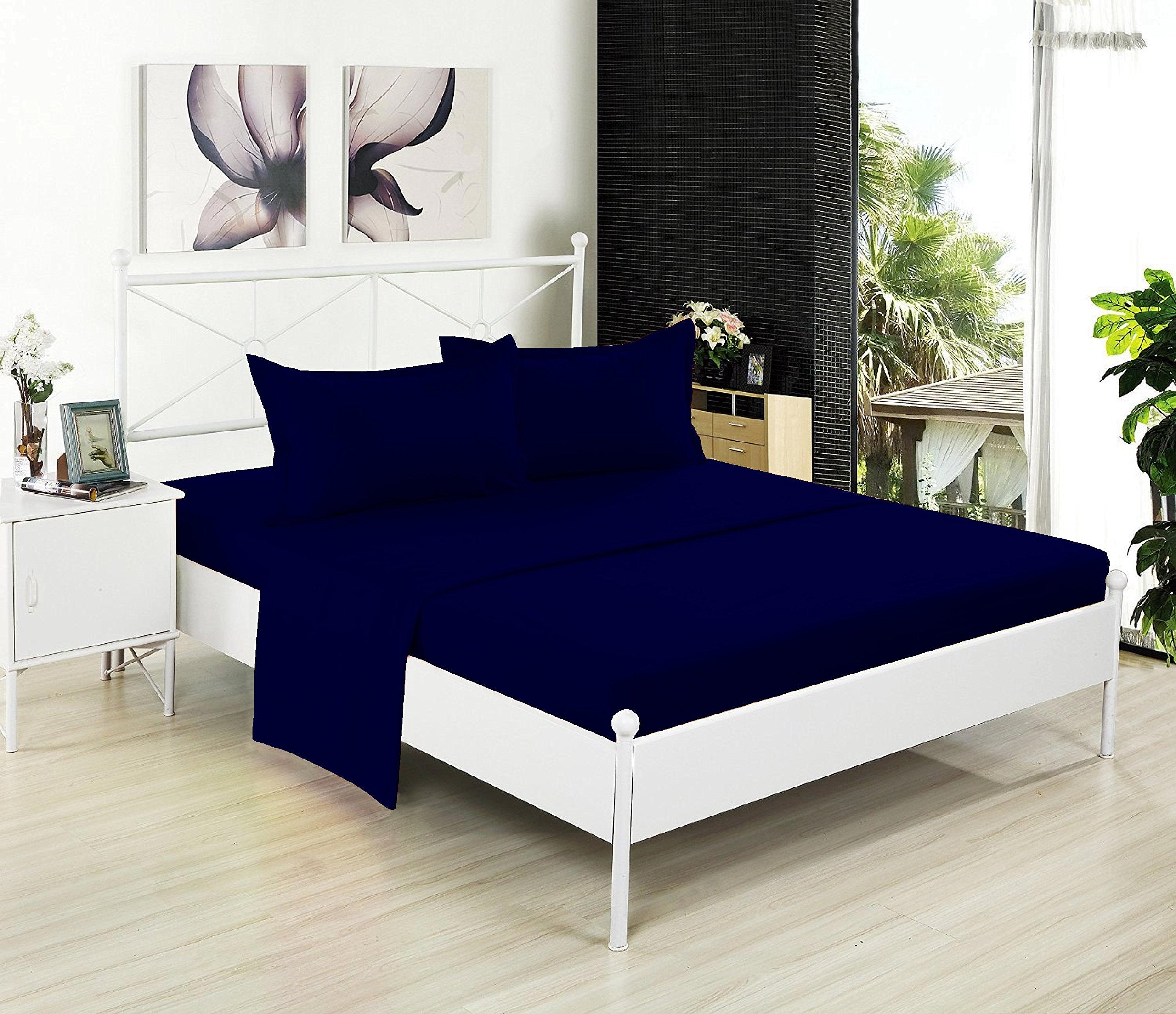 Microfiber 2 Navy Twin Xl Fitted Bottom Bed Sheets (2-Pack) 1800 Ultra Soft And Comfy - 15'' Deep Pocket, 39'' X 80'' Great For