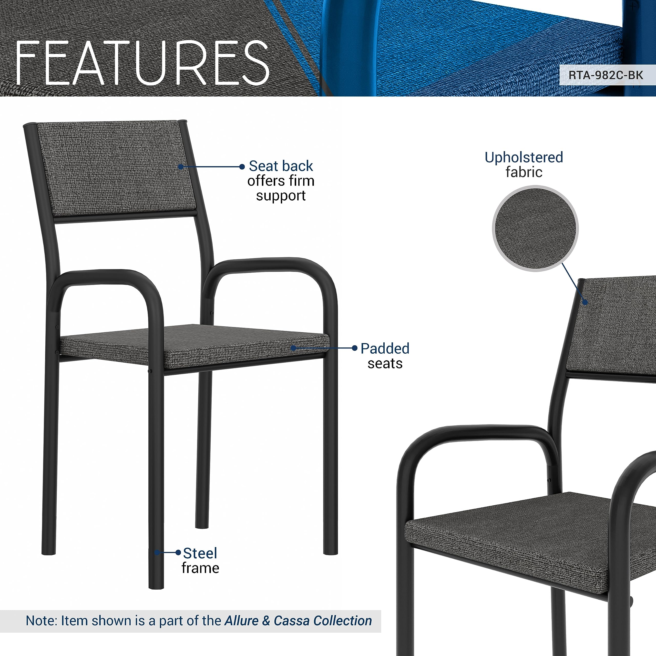 Techni Mobili Modern Desk Chair Without Wheels - Stationary Upholstered Chair With Metal Frame & Armrests For Home Office Or Dining Area - Simple Office Guest Chairs & Reception Chairs