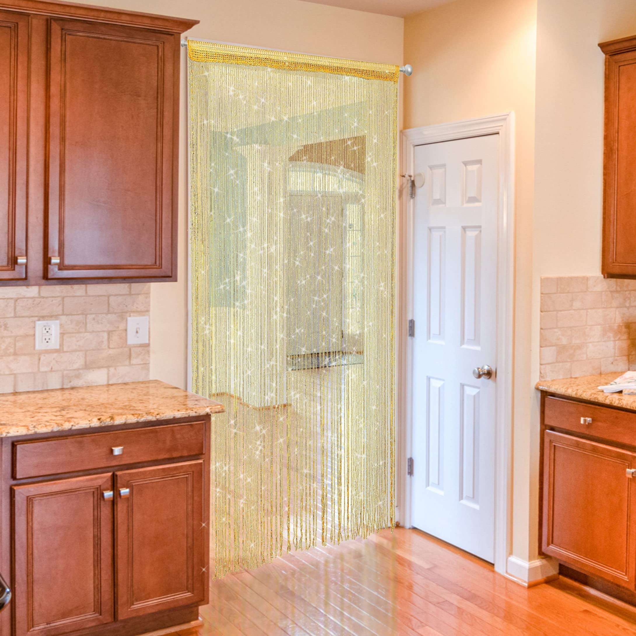 4 Pcs Door String Curtain Doorway Beads Curtains,Hanging Room Divider Beaded Decor Hippie Glitter Fringe Panel Closet Window Wal