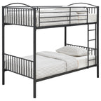 Coaster Home Furnishings Anson Contemporary Metal Twin Over Twin Size Bunk Bed Frame with Ladder and Guardrails Fully Slatted Mattress Ready Foundation Gunmetal 400739T