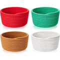 4 Pcs Small Woven Rope Gift Baskets Round Storage Bins Organizer, Red