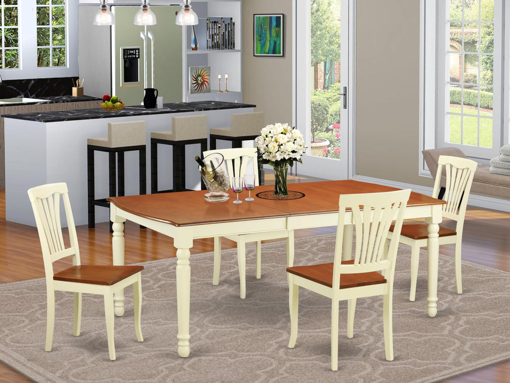 East West Furniture DOAV5-WHI-W 5 Piece Kitchen Table Set for 4 Includes a Rectangle Dining Table with Butterfly Leaf and 4 Dining Room Chairs, 42x78 Inch, Buttermilk & Cherry