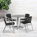 Flash Furniture 31.5'' Round Aluminum Indoor-Outdoor Table Set With 4 Black Rattan Chairs