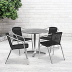 Flash Furniture 31.5'' Round Aluminum Indoor-Outdoor Table Set With 4 Black Rattan Chairs