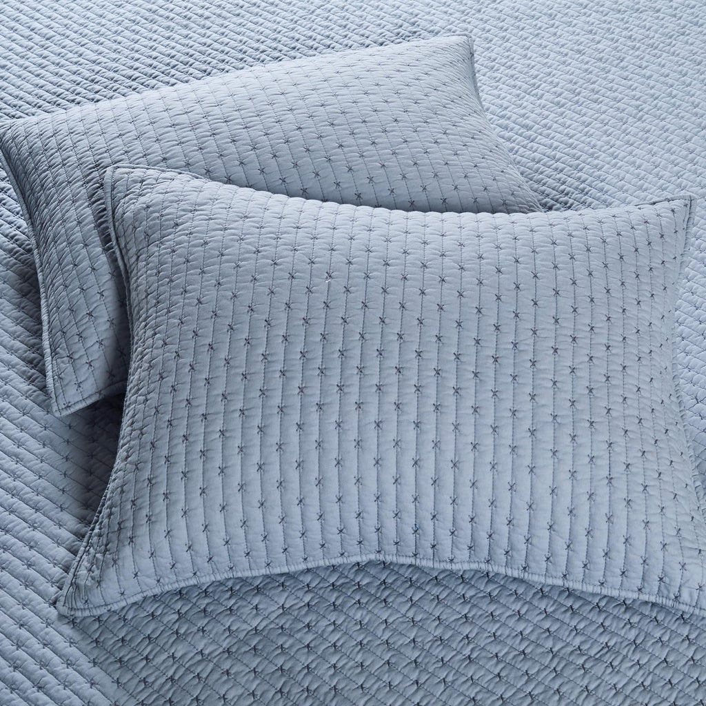 Levtex Home - Cross Stitch Chambray Quilt Set - Full/Queen Quilt + Two Standard Pillow Shams - Cross Stitched Pattern - Quilt Si