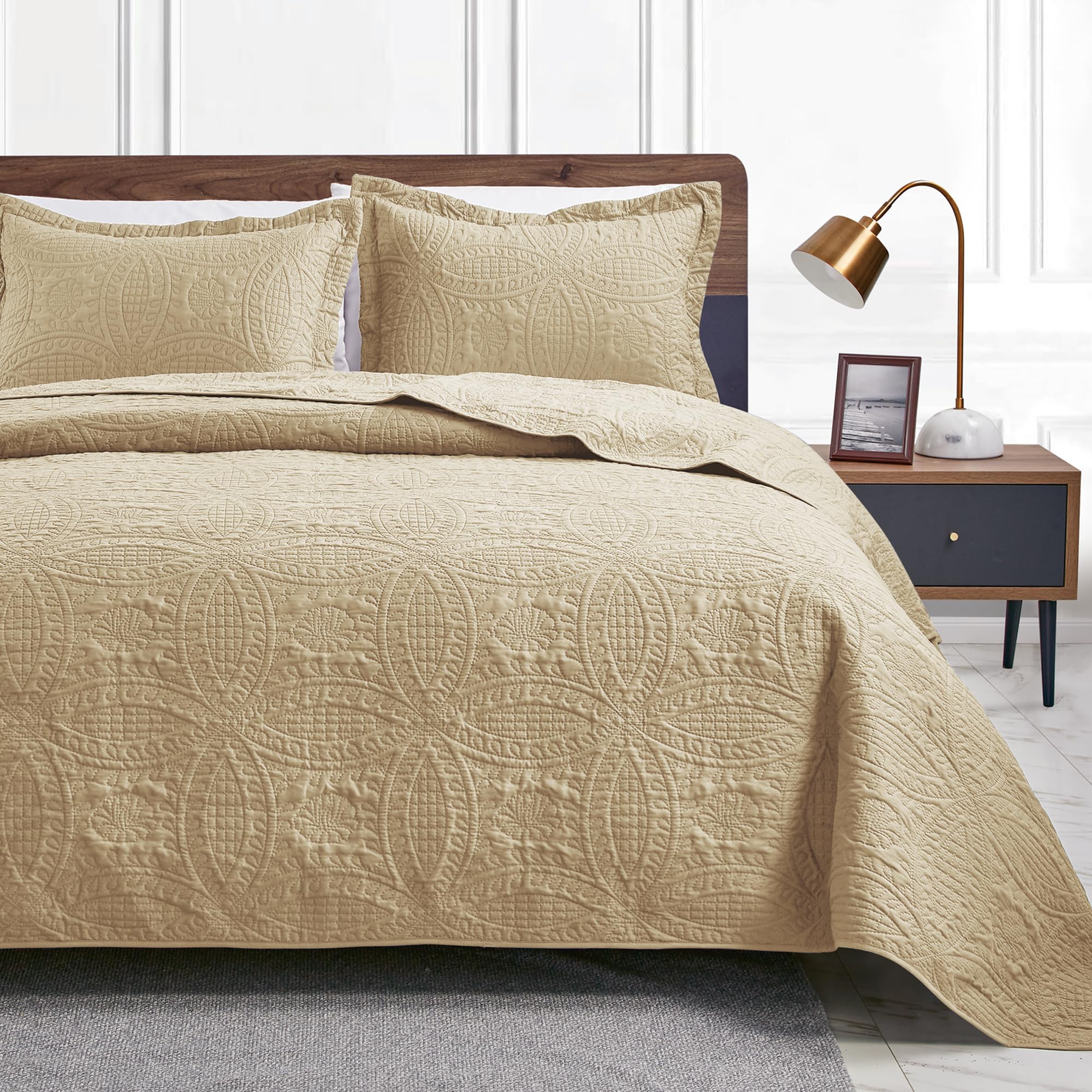 Love'S Cabin Twin Quilt Set Camel Bedspreads - Soft Bed Fall Quilt Lightweight Microfiber Bedspread- Modern Style Coin Pattern C