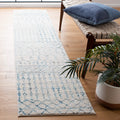 SAFAVIEH Tulum Collection Runner Rug - 2 x 13, Ivory & Turquoise, Moroccan Boho Distressed Design, Non-Shedding & Easy Care, I