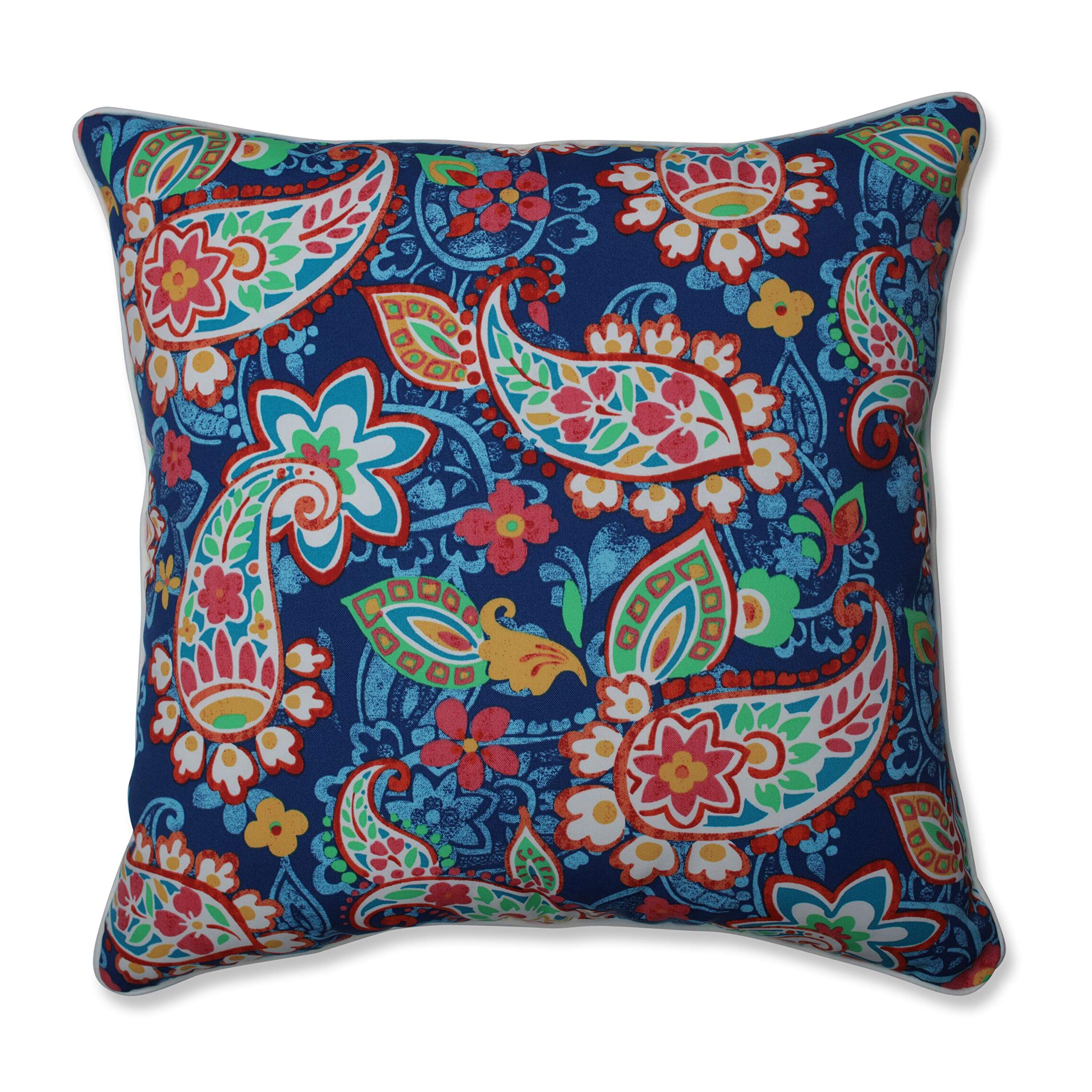 Pillow Perfect Paisley Indoor/Outdoor Accent Throw Pillow, Plush Fill, Weather, And Fade Resistant, Floor - 25' X 25', Blue/Gr