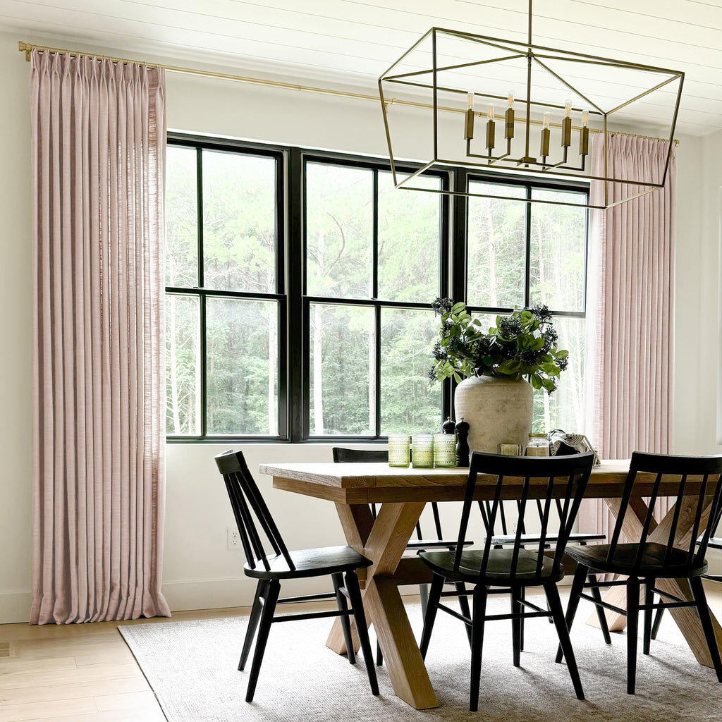 Twopages Pink Lemonade Pinch Pleated Drape 96 Inch Length Linen Light Filtering Room Darkening Curtain For Bedroom, Double Layer