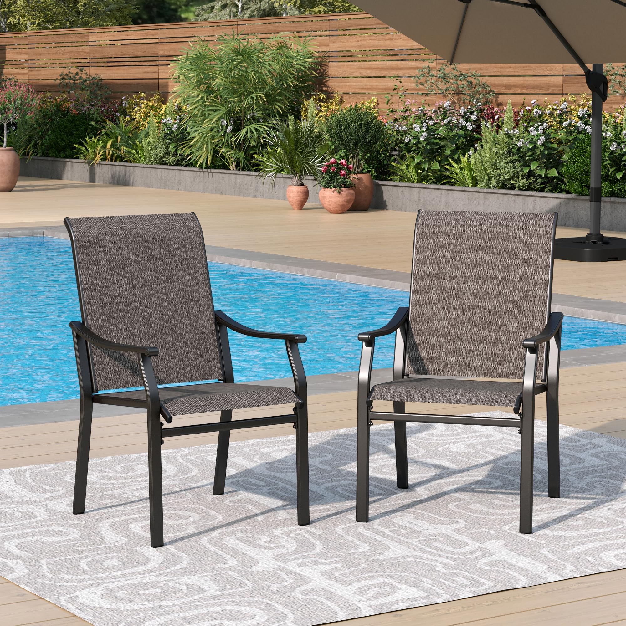 Phi Villa Outdoor Dining Chairs Set Of 2, Breathable Textilene Fabric And Metal Frame With Backrest And Armrest,Quick-Dry And Ru