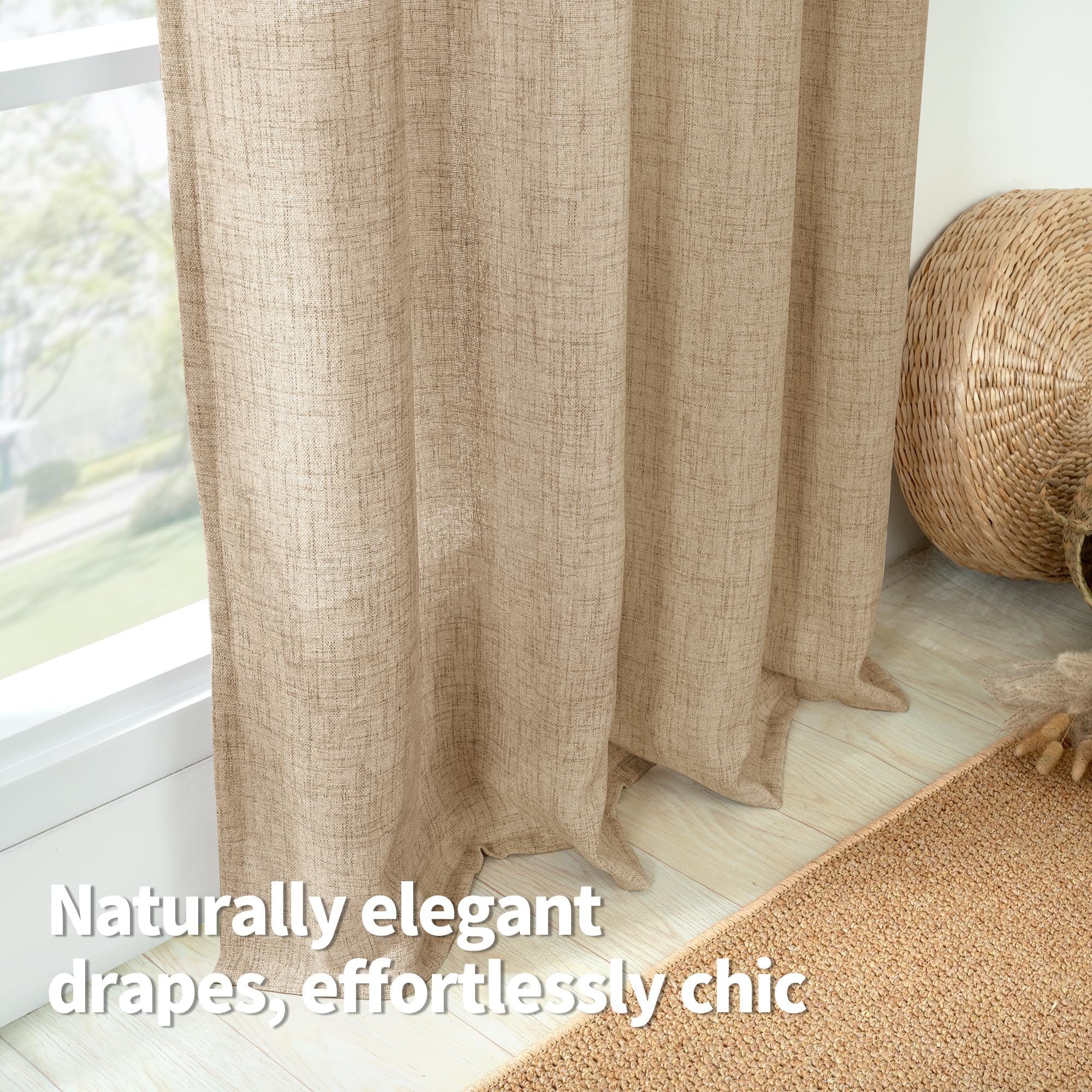 Quemas Linen Curtains For Living Room 84 Inch Length 2 Panels, Light Filtering Thick Burlap Window Curtains For Bedroom Privacy,