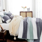 Andency Mint Green Striped Oversized King Quilt Set, 3 Pieces (1 Quilt And 2 Pillowcases) Patchwork Bedspread Coverlet Set, Soft Lightweight Quilted Bedding Set(128X120Inch