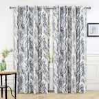 Driftaway Blue White Linen Blend Tree Branch Blackout Curtains For Bedroom 84' Long Blue Branch Lined Window Treatment Thermal
