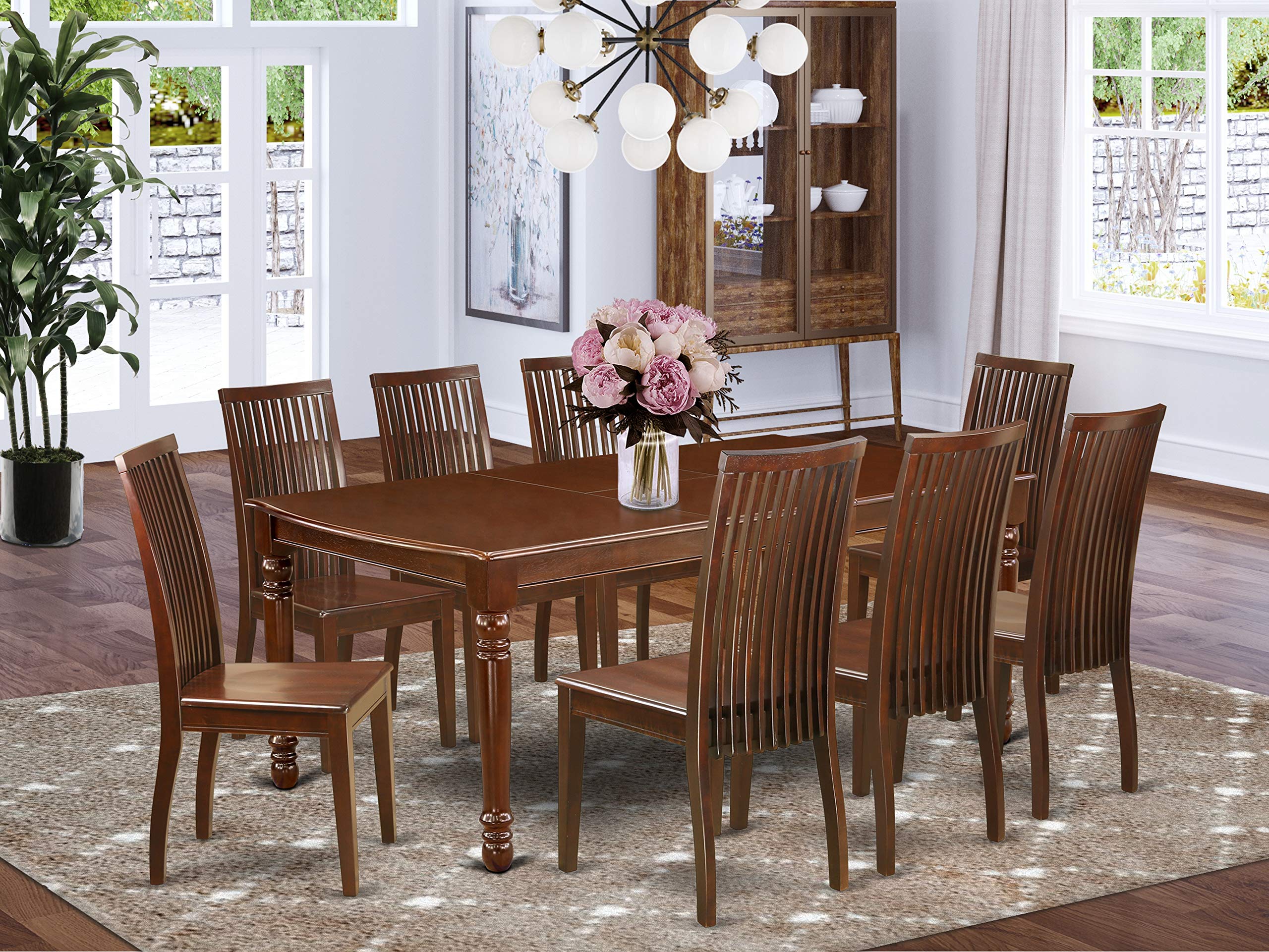 East West Furniture Doip9-Mah-W 9 Piece Dining Room Furniture Set Includes A Rectangle Wooden Table With Butterfly Leaf And 8 Kitchen Dining Chairs, 42X78 Inch, Mahogany