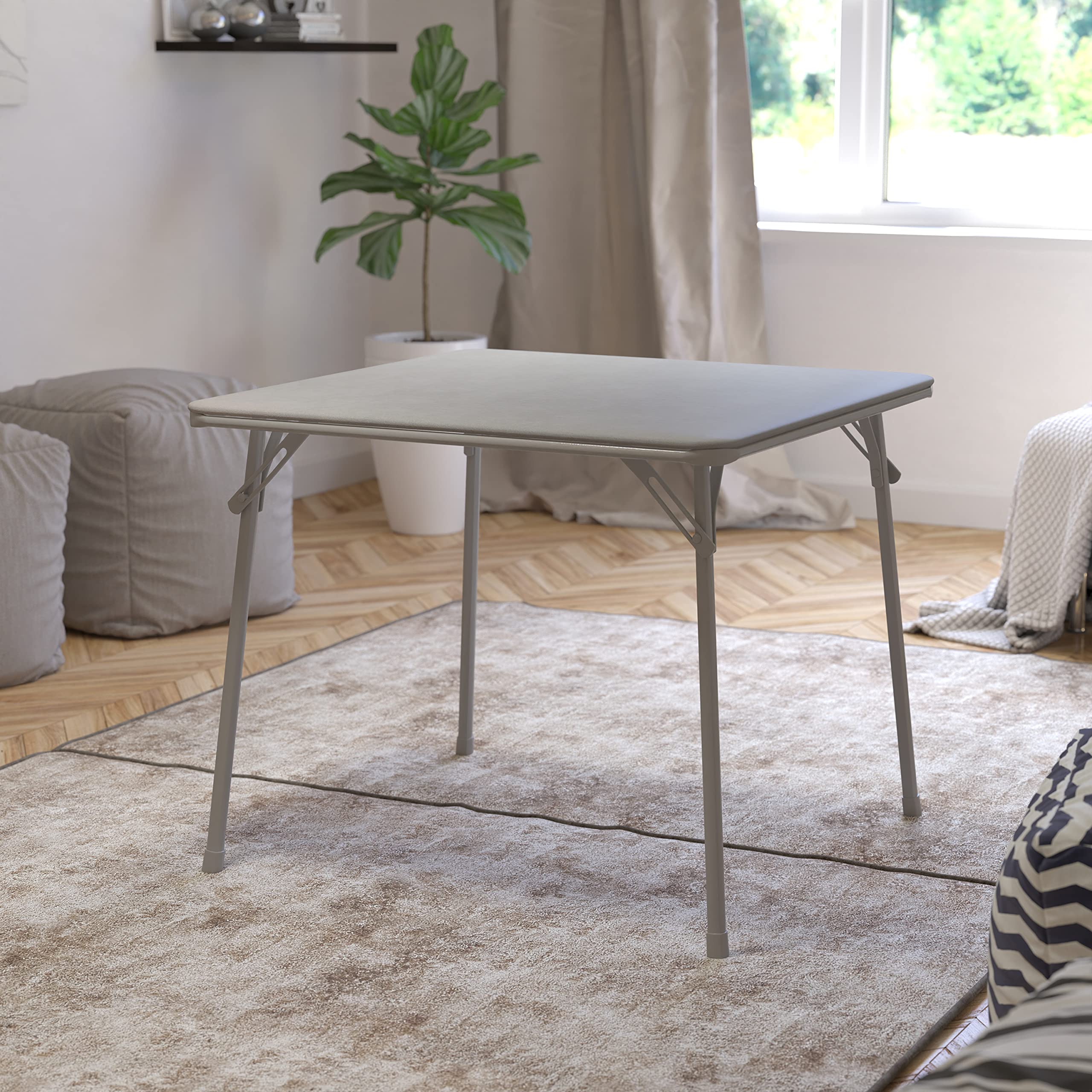 Flash Furniture Madelyn 33.5" Square Folding Multipurpose Card Table with Padded Vinyl Top, Portable Folding Game Table for 4 Players, Gray