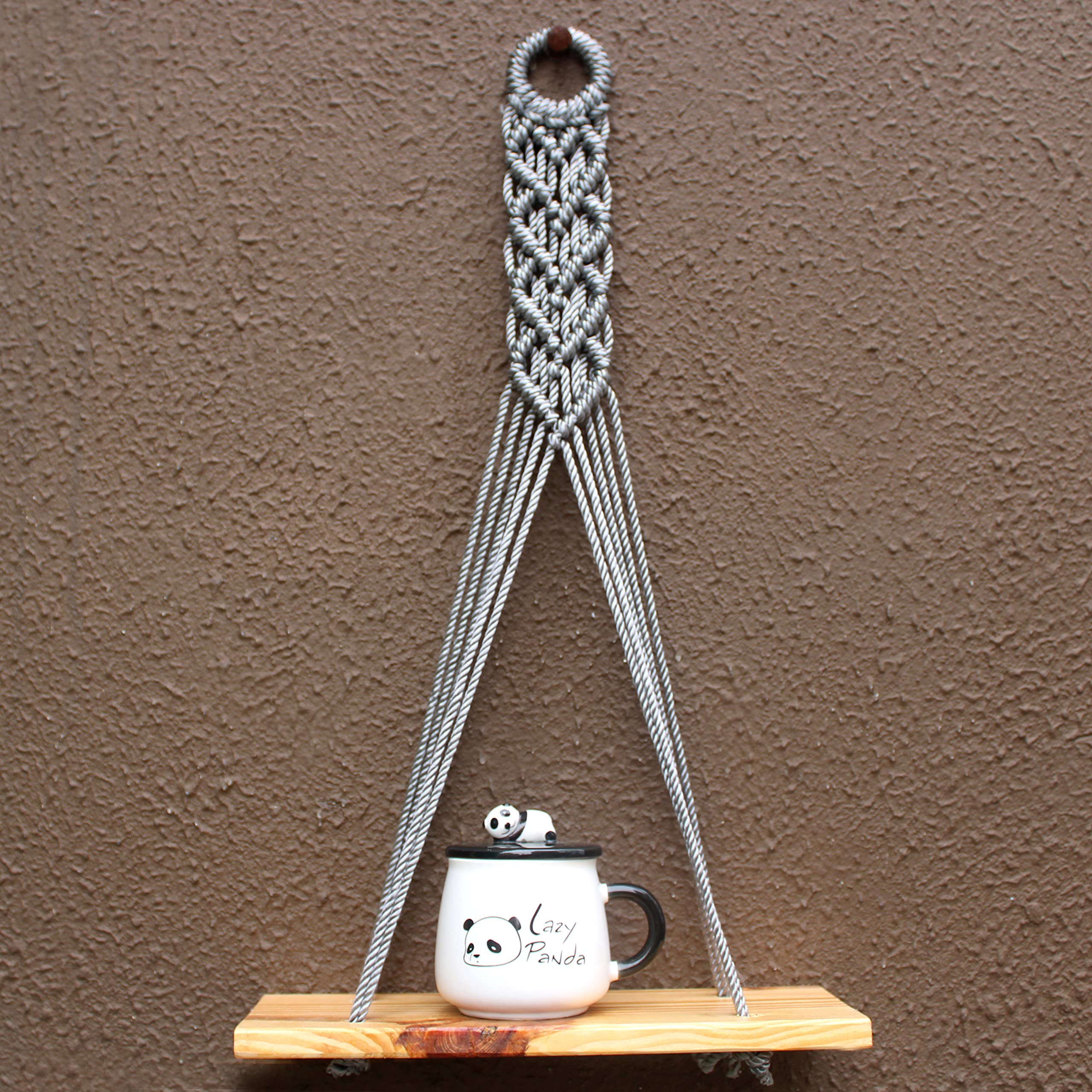 Vah Pine Heart Grey Macrame Rope Wall Hanging Shelf Macrame Shelf Wall Hangings Macrame Floating Shelf Used As Wall Decor For Ho