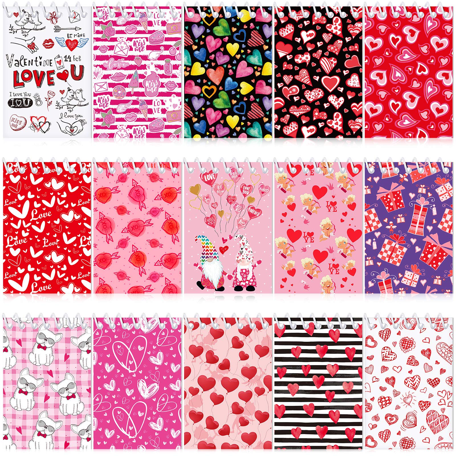 Zonon 15 Pieces Mini Valentine Day Notepads Sets With 15 Designs Valentine'S Day Spiral Pad Notebooks Party Favors For School Su