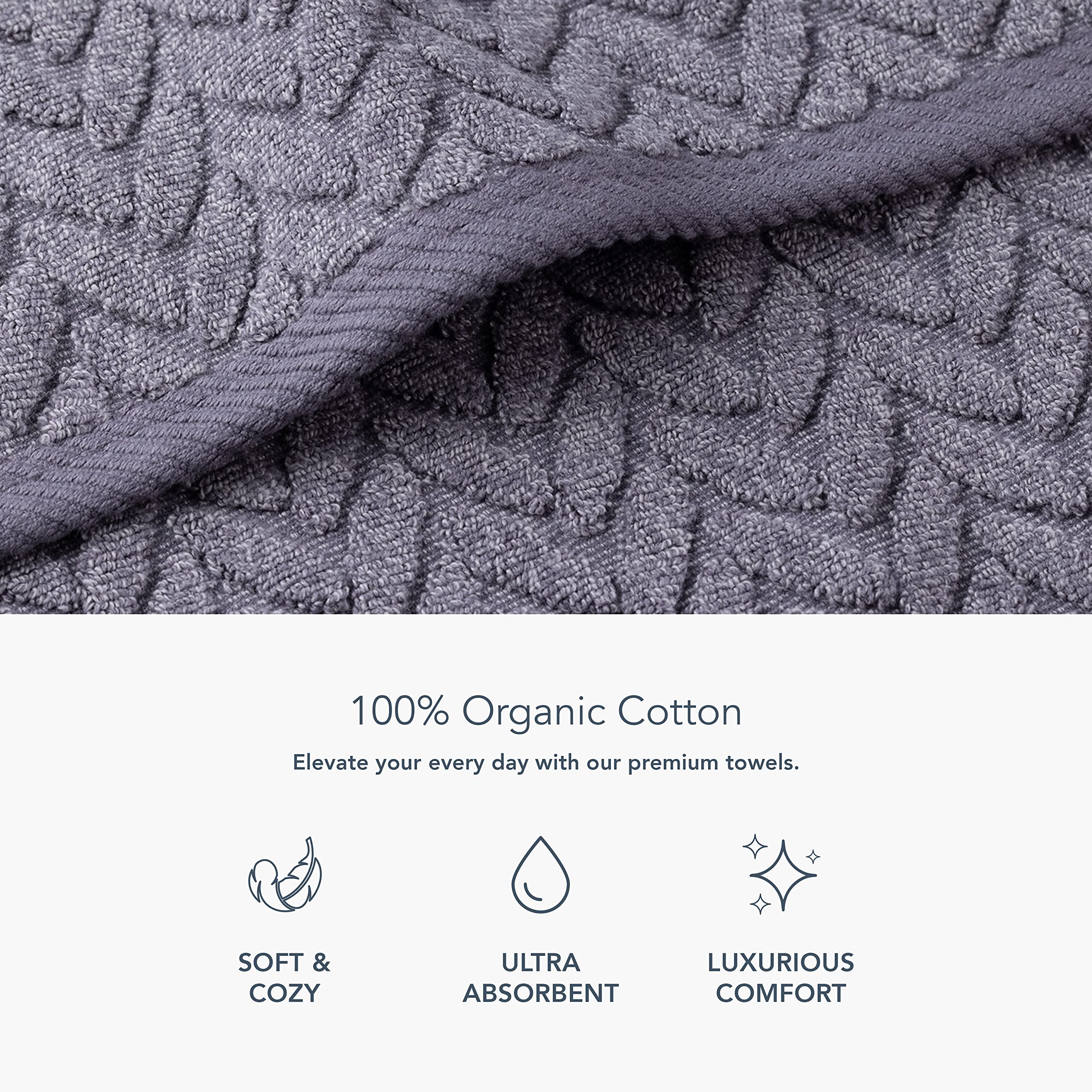 Texere 100% Organic Cotton Jacquard 650 Gsm Premium Bath Towel Sets - Extra Absorbent Quick Dry And Plush (Cable, Excalibur, 2 B