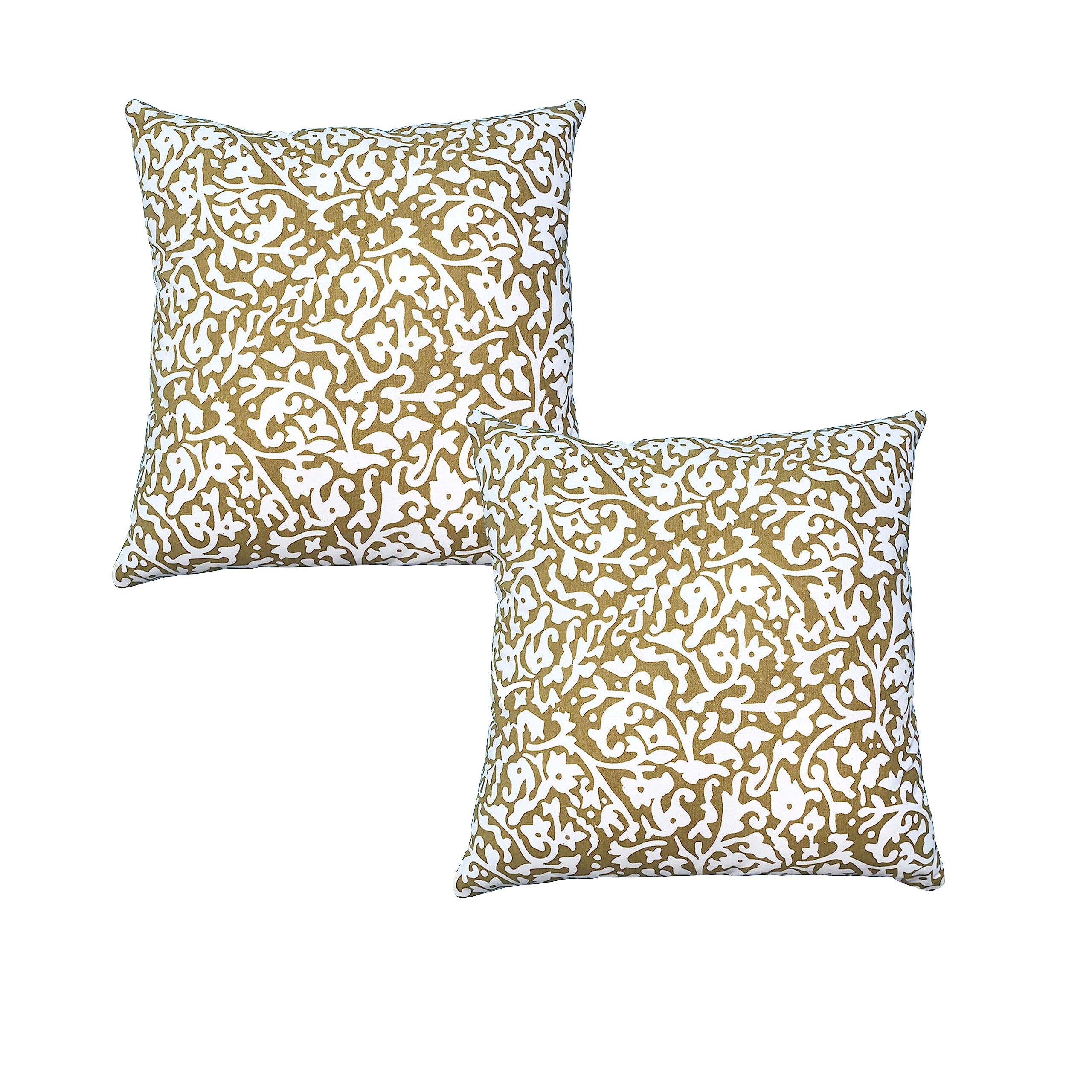 TUP The Urban Port 18 x 18 Cotton Square Accent Throw Pillows, Elegant Filigree Pattern, Set of 2, White, Gold, 2 Count