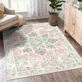 Vhong Boho Area Rugs Vintage Washable Neutral Modern Dusty Pink and Green 3x5 Non Slip Small Carpet for Nursery Living Room Dini