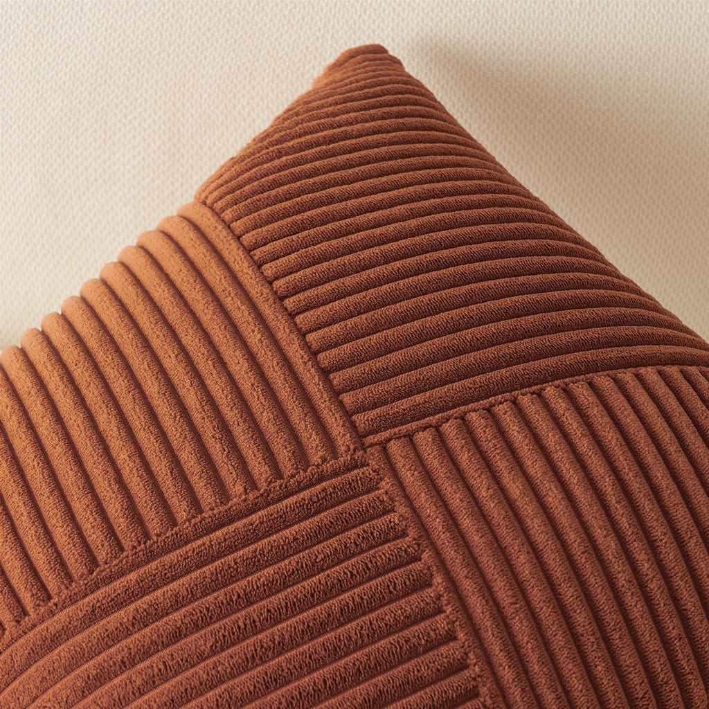 Topfinel Set Of 2 Decorative Terracotta Throw Pillow Covers 12X12 Inch, Soft Corduroy Pillow Covers Windmill Textured Striped Pa