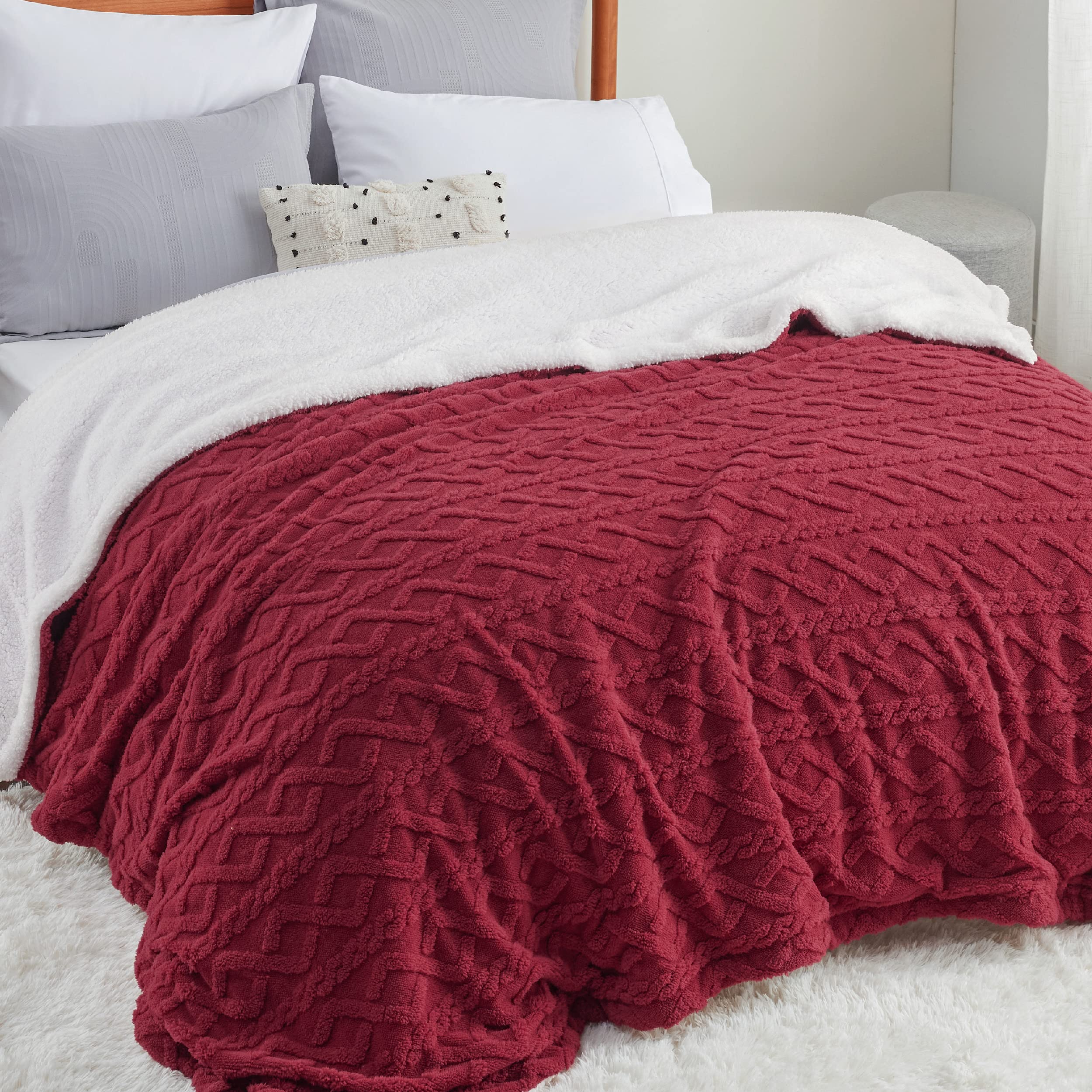 Bedsure Sherpa King Size Blanket For Bed- Fuzzy Soft Cozy Blanket King Size, Fleece Thick Warm Blanket For Winter, Red, 108X90 I