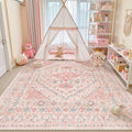 zesthome 8x12 Area Rugs for Girls Bedroom, Low Pile Machine Washable Rugs, Vintage Large Pink Rugs, Stain Resistant Nursery Room