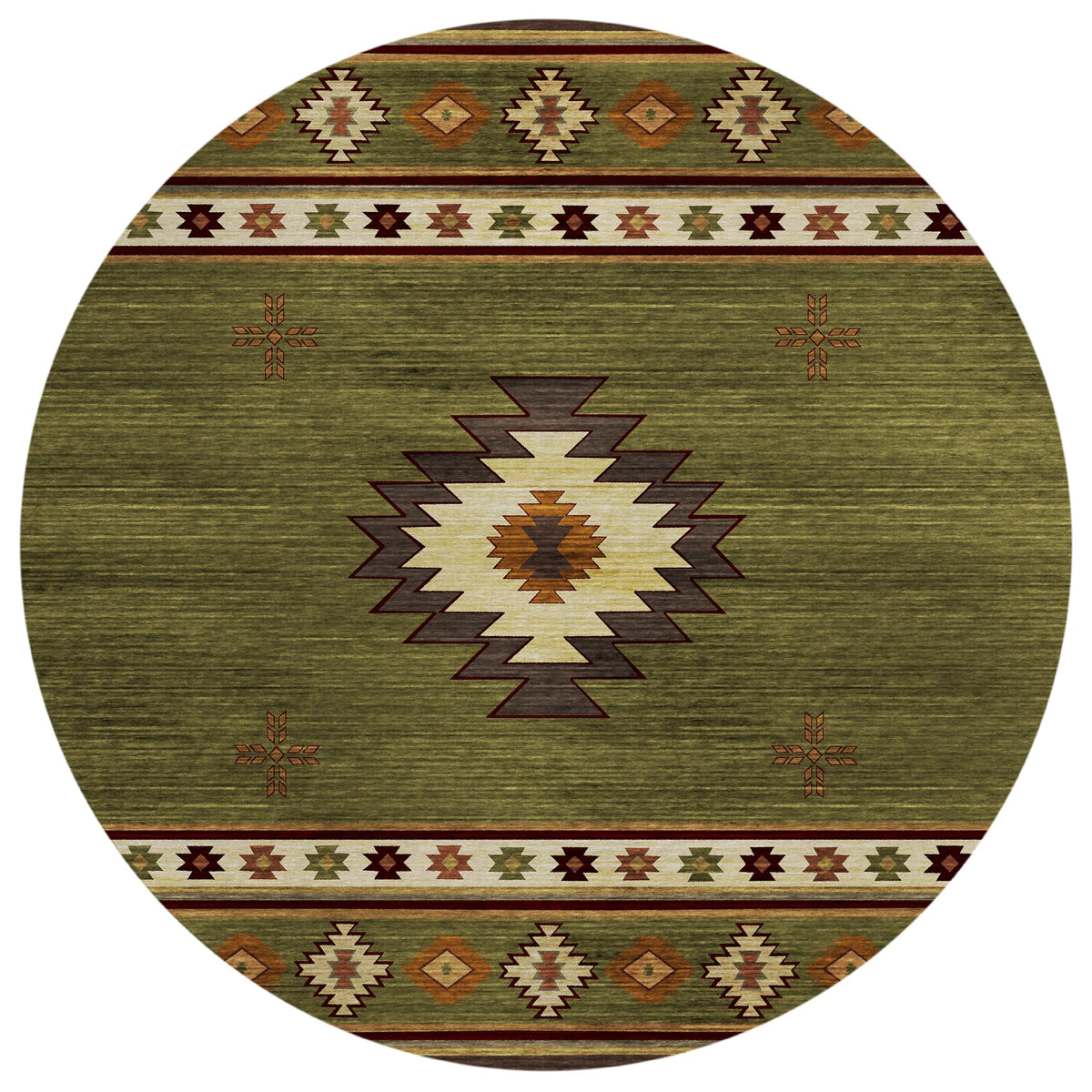 Addison Rugs Sonora Aso34 Green 8' X 8' Indoor Outdoor Round Rug, Easy Clean, Machine Washable, Non Shedding, Bedroom, Living Room, Dining Room, Kitchen, Patio Rug
