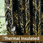 Fmfunctex 100% Blackout Curtains For Bedroom, Gold Foil On Black Curtains 84 Inches Long Curtains For Living Room, Metallic Tree