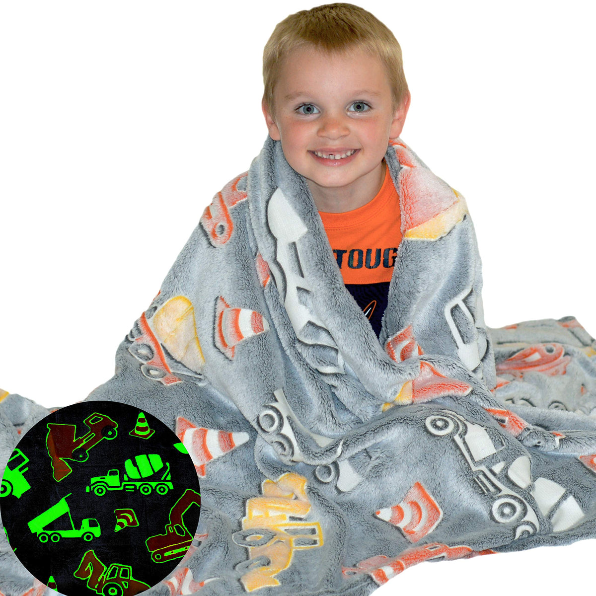 Construction Truck Blanket Glow In The Dark Luminous Tractor Blanket For Kids - Soft Plush Digger Dump Truck Excavator Blanket T