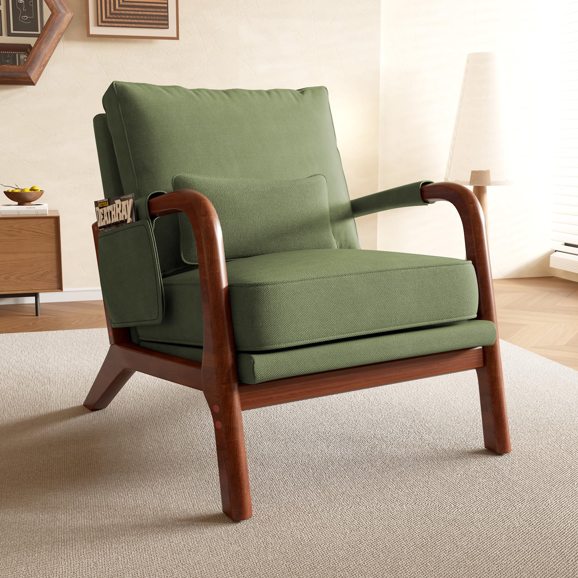 AILIUHUA Mid Century Modern Chair, Upholstered Lounge Arm Chair with Solid Wood Frame, Comfy Accent Chair for Living Room, Bedro