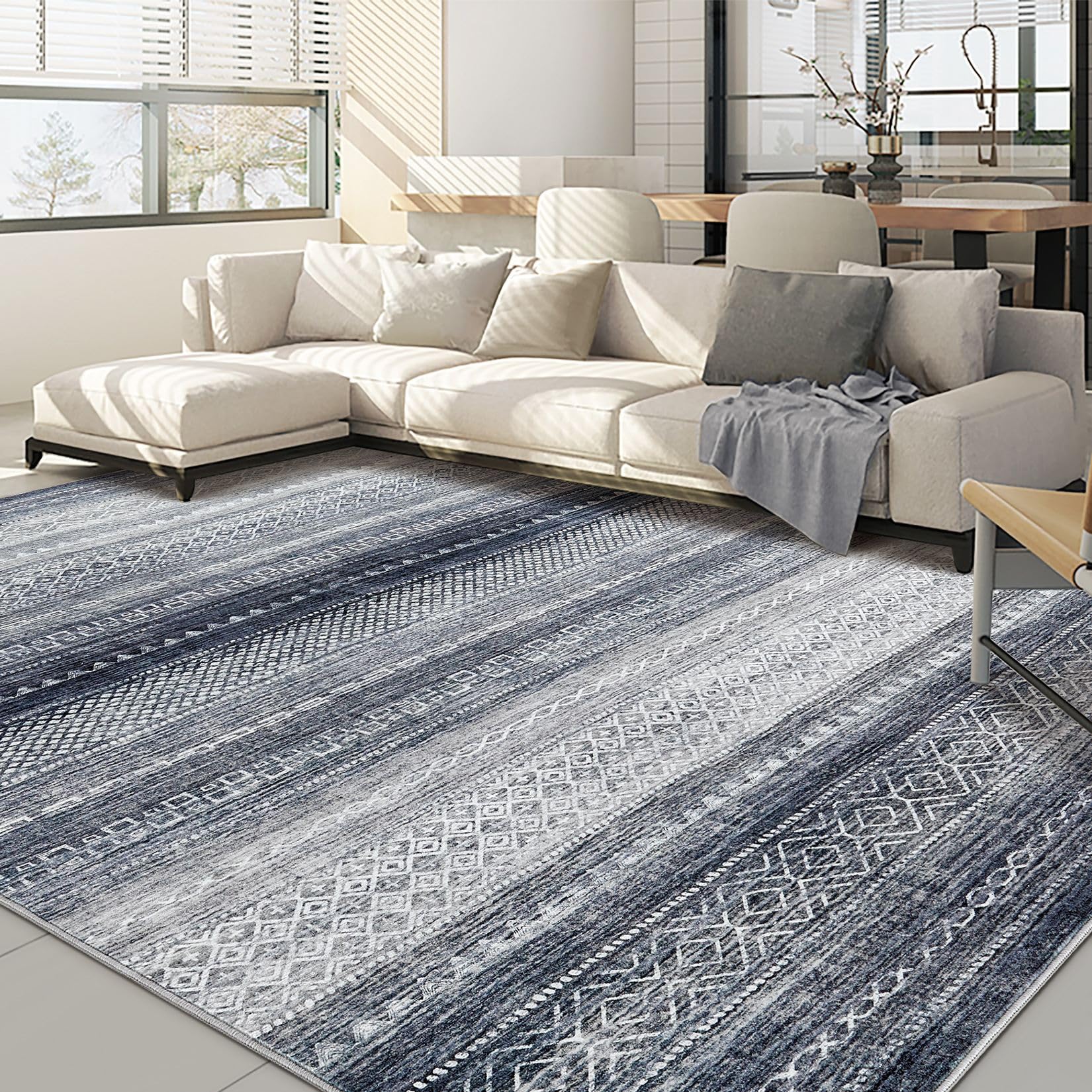 Nakagishi Area Rug 6x9 Living Room: Washable Boho Large Neutral Soft Modern Rugs Stain Resistant Moroccan Indoor Non-Slip Accent