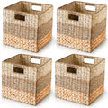 CHI AN HOME Wicker Storage Cubes 12x12, Set of 4 Heavy Duty Hyacinth Baskets for Shelf, Storage Cube Bins, Natural Foldable Squa