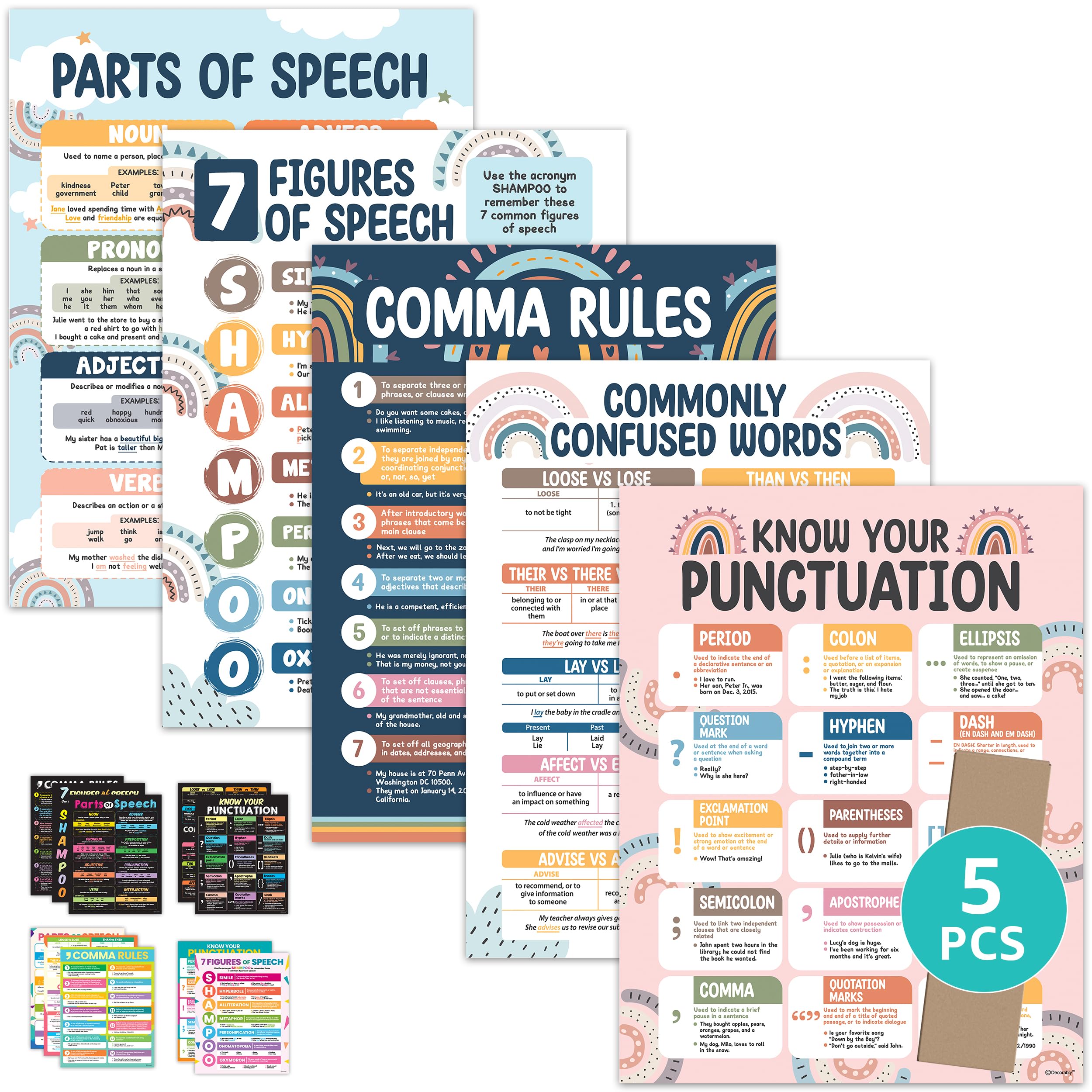 Decorably English Posters For Classroom, 5 Parts Of Speech Posters For Classroom, 17X22 Punctuation Poster Figurative Language P
