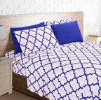Elegant Comfort 6-Piece Moroccan Trellis Print Sheet Set, Super Cozy, Fade And Wrinkle Resistant, 1500 Premium Hotel Quality Microfiber, Deep Pocket Fitted Sheet With Smart Pockets, King, Blue