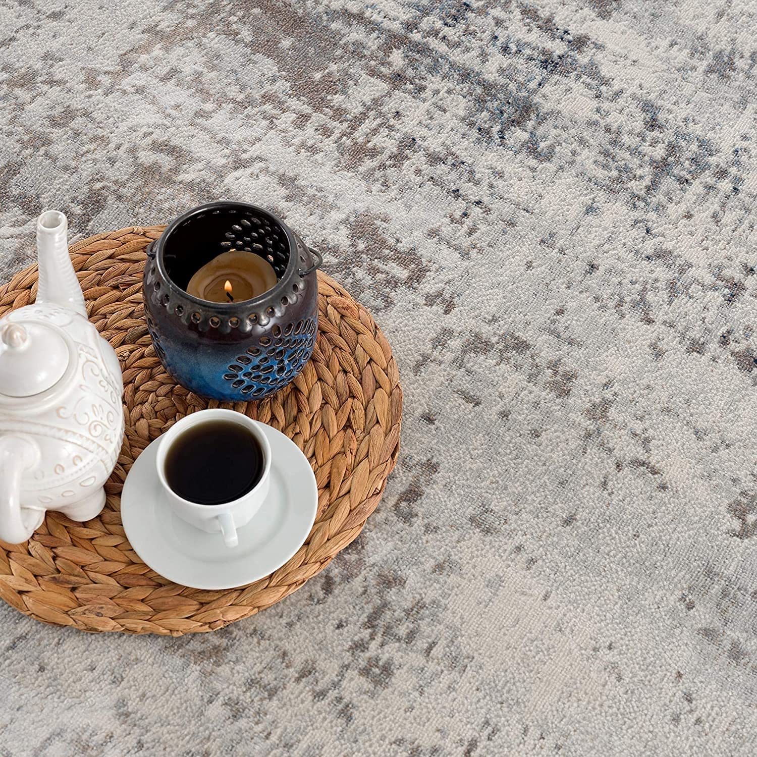 HomeRoots 100% Polypropylene 2?x 20?Navy Blue Distressed Striations Runner Rug