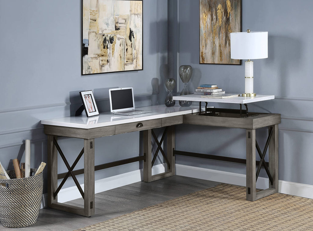 Acme Talmar Writing Desk with Lift Top in Marble Top and Weathered Gray Finish